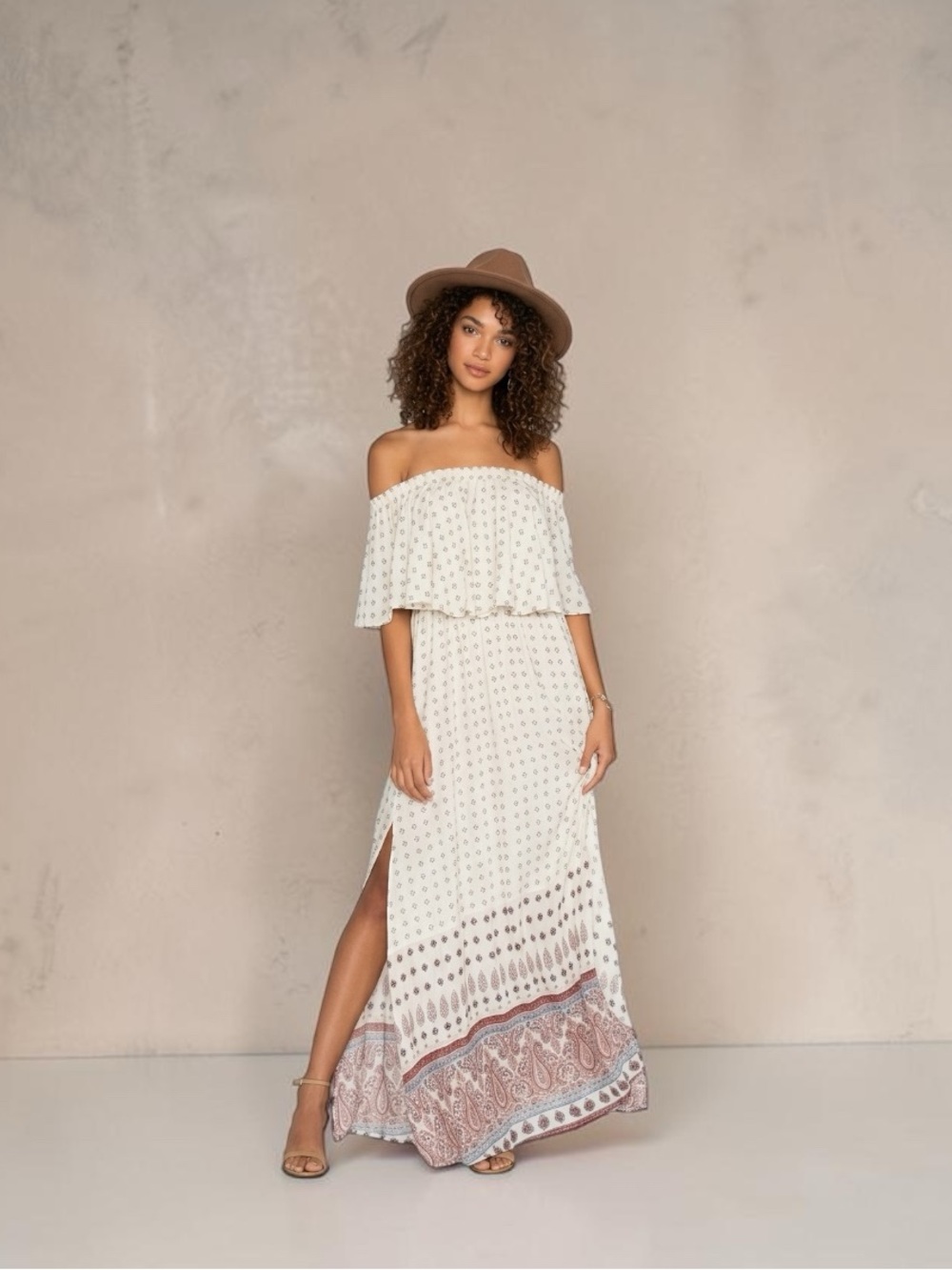 Show Me Your MuMu Hacienda Maxi Dress Ivory Off Shoulder Boho size small